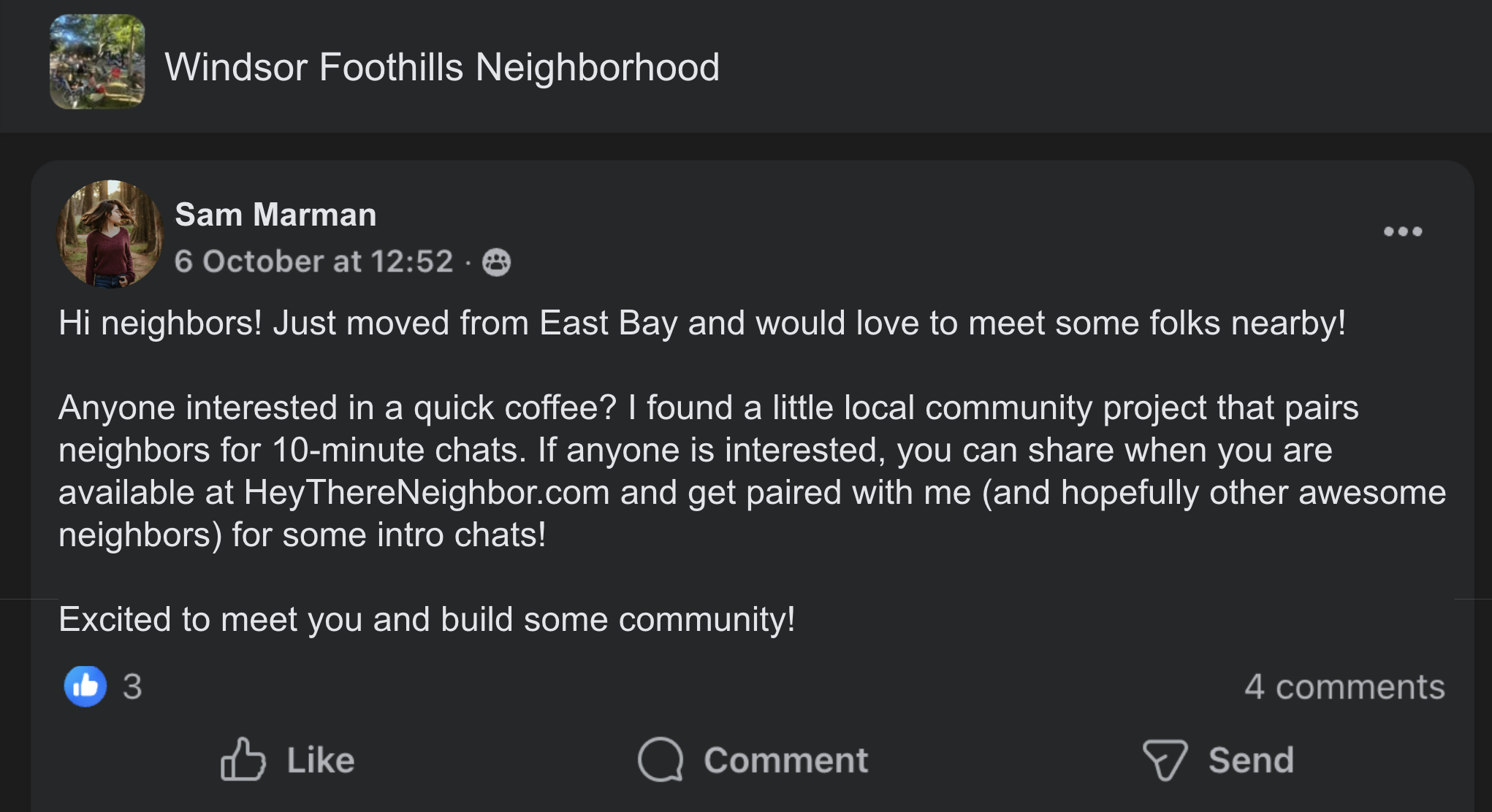 Facebook post example