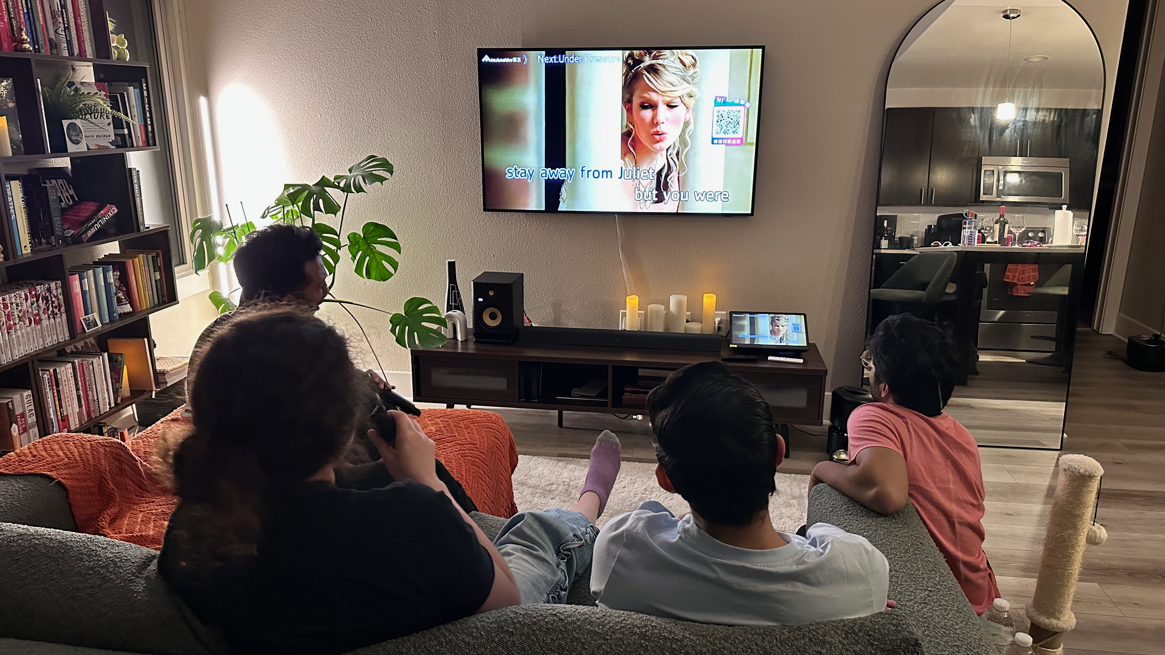 Neighbors singing karaoke together