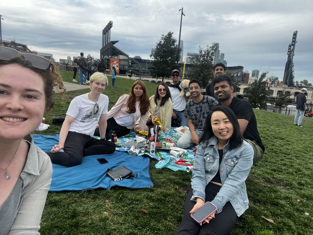 Neighbors relaxing together in the park